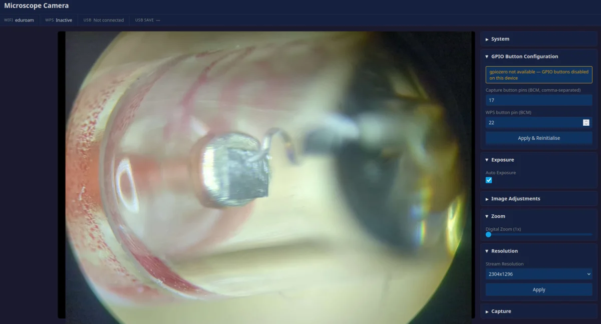 Microscope camera web interface